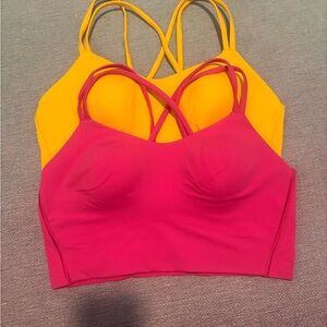Lululemon Athletica Pink and Yellow Sports Bra with Seamless Design